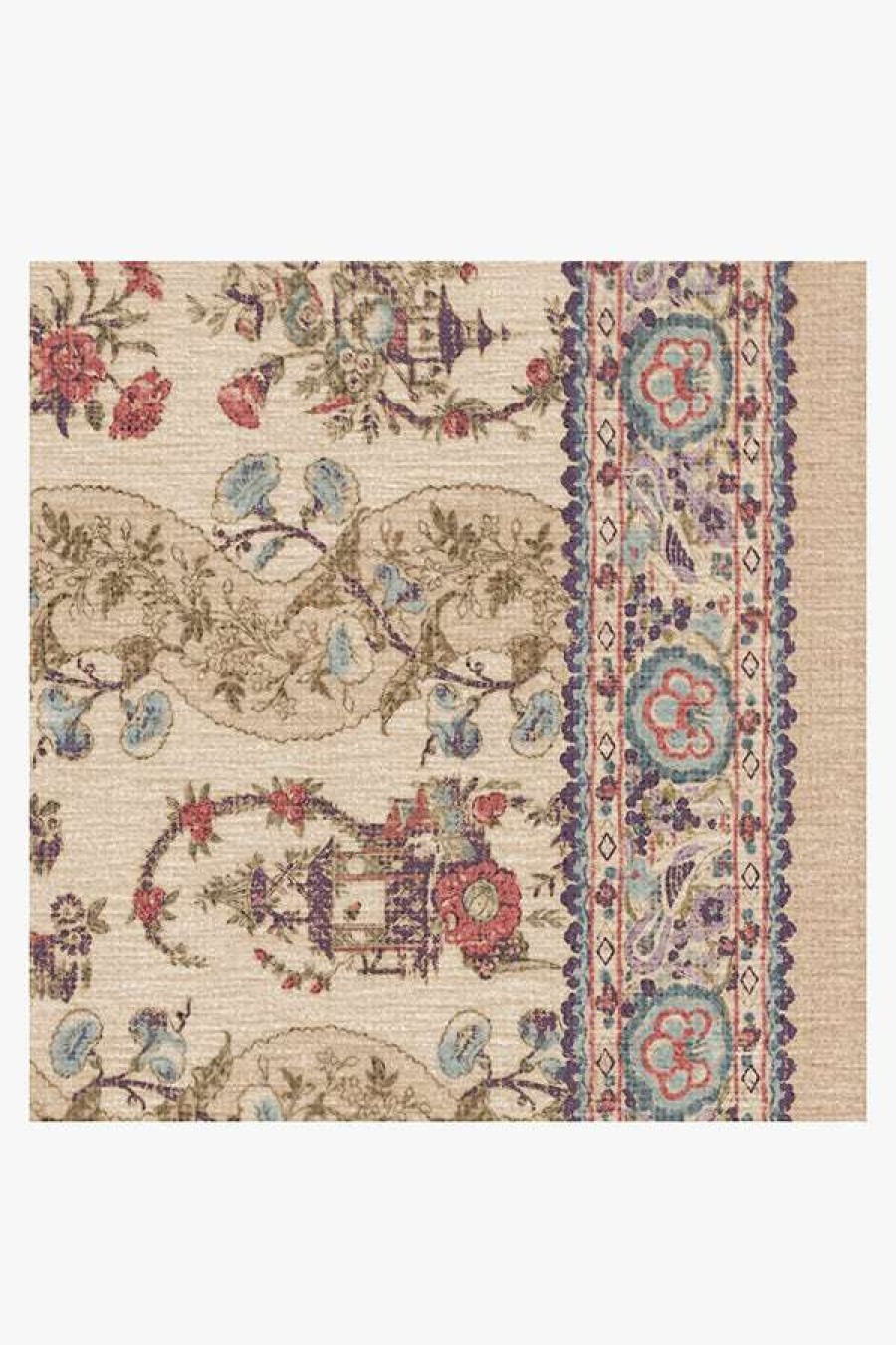 8 10 Red Area Rugs * | Deals Ruggable Anna Sui Roses & Pagodas Ivory Rug