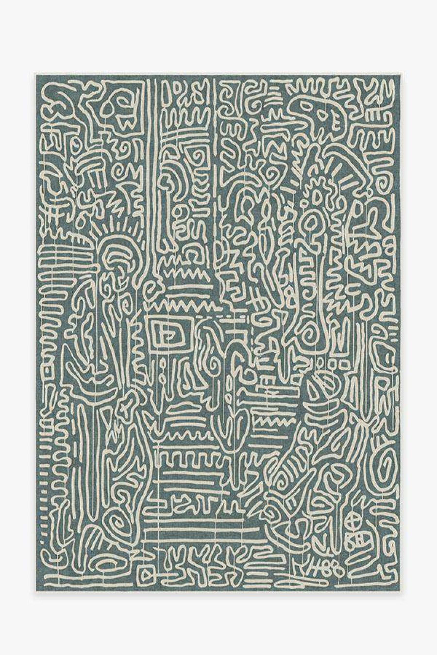 Abstract Rugs * | Cheapest Ruggable Keith Haring Freestyle Slate Green