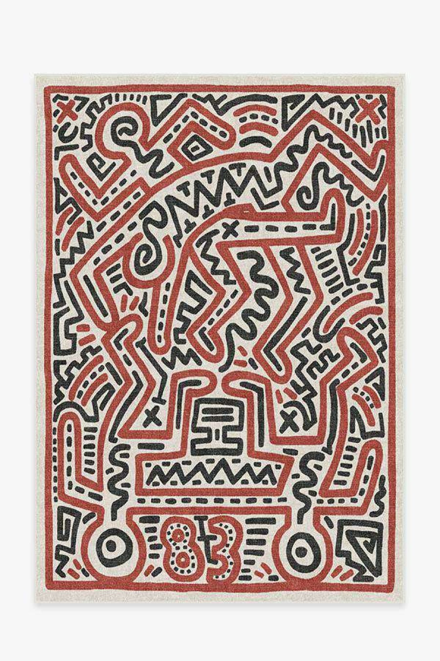 Abstract Rugs * | Cheapest Ruggable Keith Haring Funny Gallery Ivory & Red