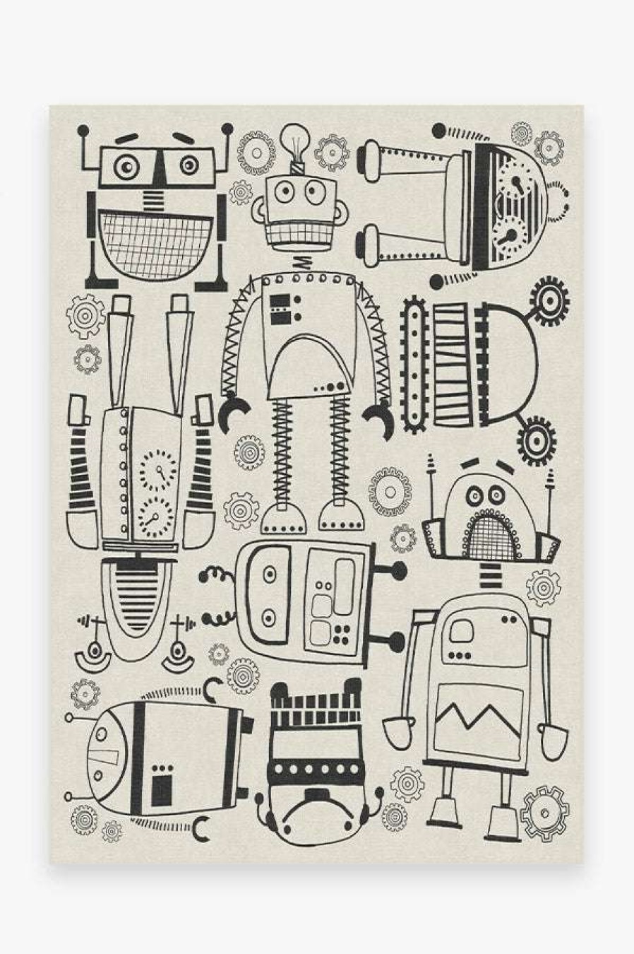 8 10 Black And White Rugs * | Best Deal Ruggable Robot Party Black & White Rug