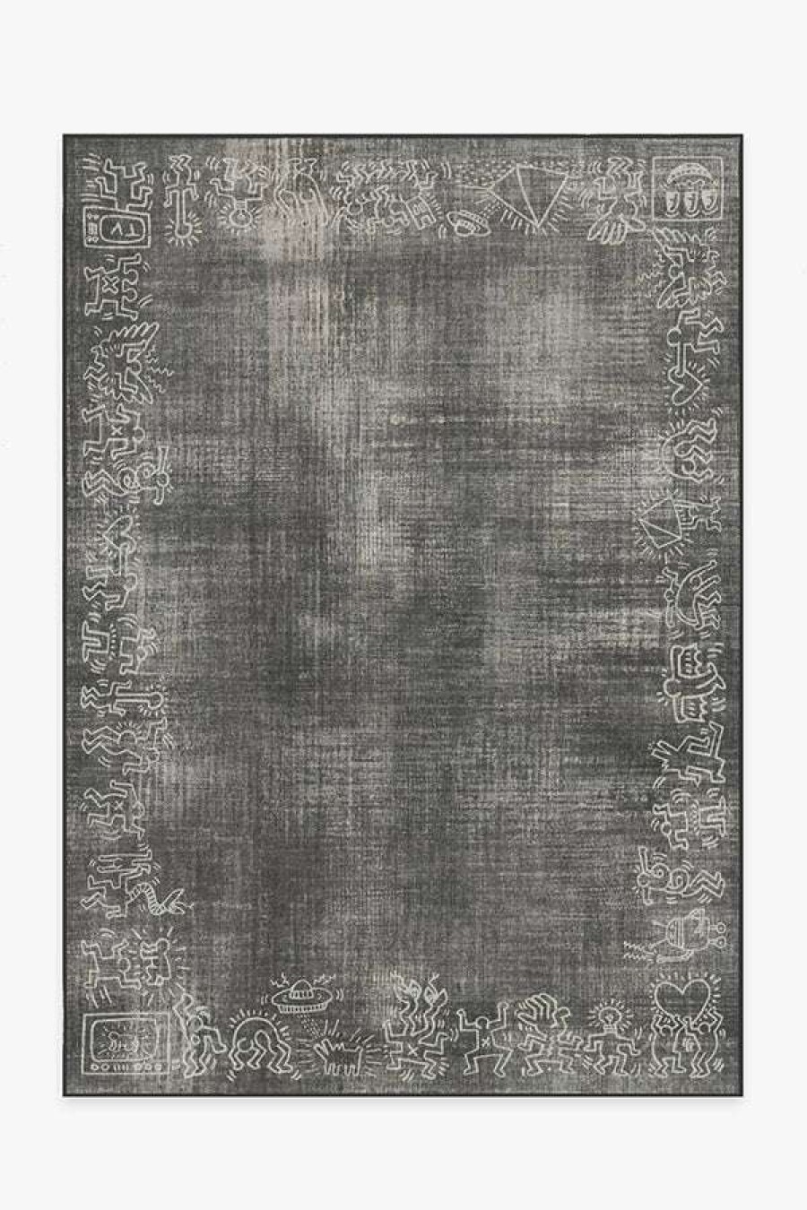 Abstract Rugs * | Budget Ruggable Keith Haring Loisaida Greyscale