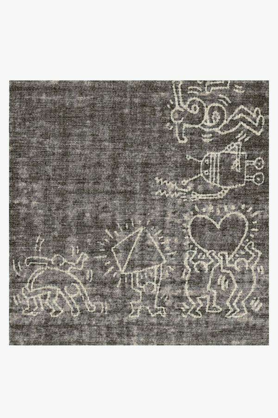 Abstract Rugs * | Budget Ruggable Keith Haring Loisaida Greyscale