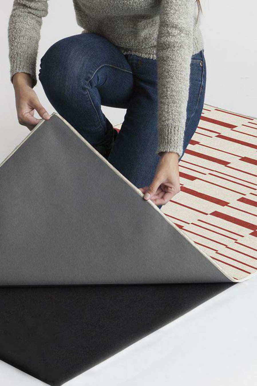 8 10 Red Area Rugs * | Budget Ruggable Broken Stripe Red Rug