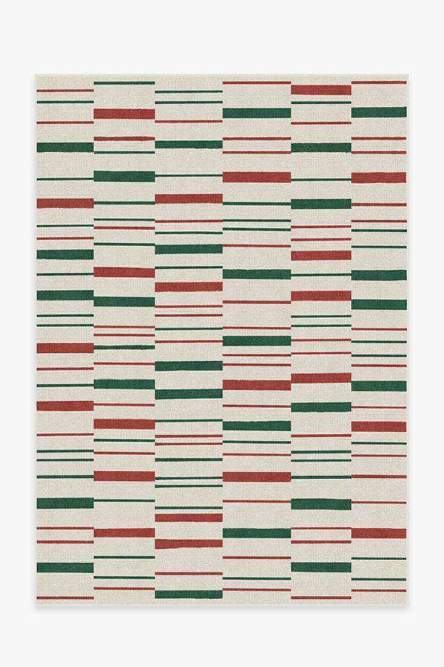 8 10 Red Area Rugs * | Best Deal Ruggable Broken Stripe Red & Green Rug