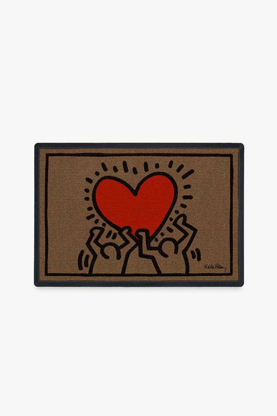 Abstract Rugs * | Best Deal Ruggable Keith Haring Holding Heart Doormat